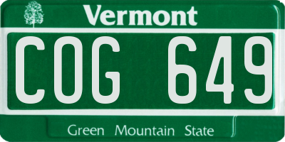 VT license plate COG649