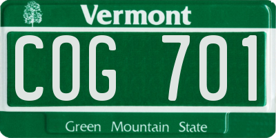 VT license plate COG701
