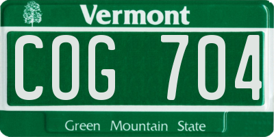 VT license plate COG704