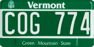 VT license plate COG774