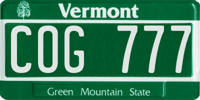 VT license plate COG777