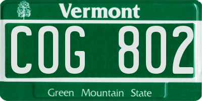 VT license plate COG802
