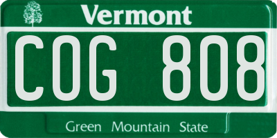 VT license plate COG808