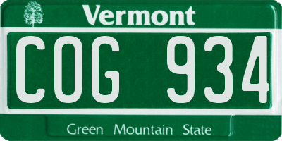 VT license plate COG934