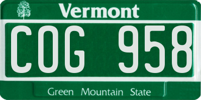 VT license plate COG958