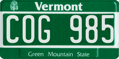 VT license plate COG985