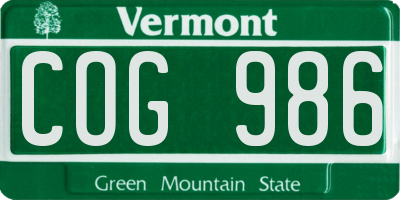 VT license plate COG986