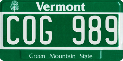 VT license plate COG989