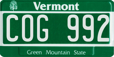 VT license plate COG992