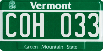 VT license plate COH033