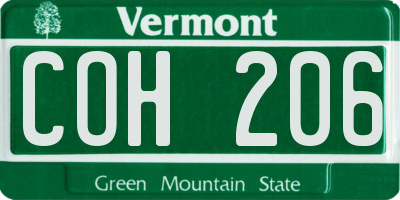 VT license plate COH206