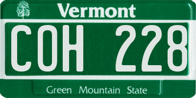 VT license plate COH228
