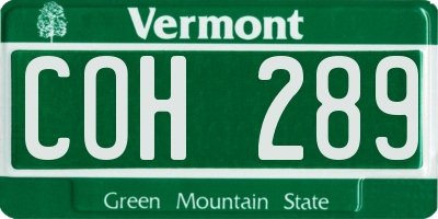 VT license plate COH289
