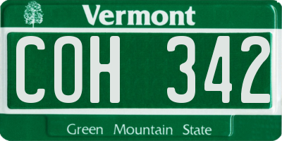 VT license plate COH342