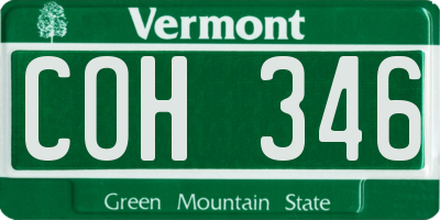 VT license plate COH346