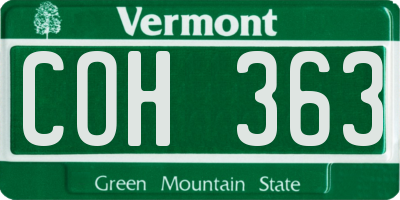 VT license plate COH363