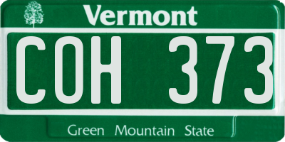 VT license plate COH373