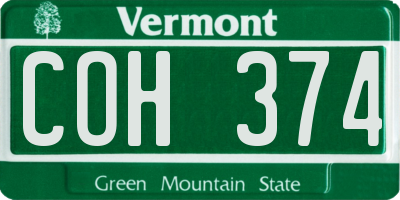 VT license plate COH374