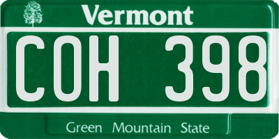 VT license plate COH398