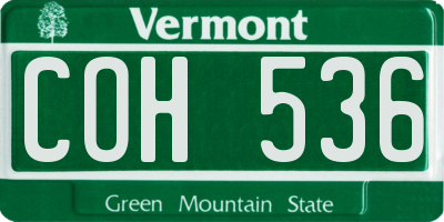 VT license plate COH536
