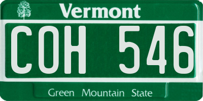 VT license plate COH546