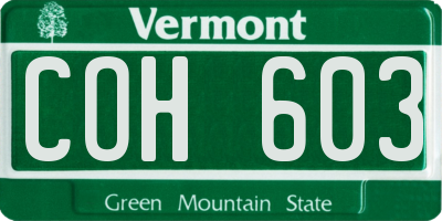 VT license plate COH603