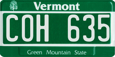 VT license plate COH635