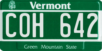 VT license plate COH642