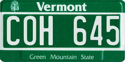 VT license plate COH645