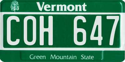 VT license plate COH647
