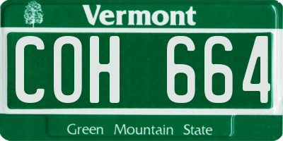 VT license plate COH664