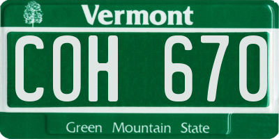 VT license plate COH670