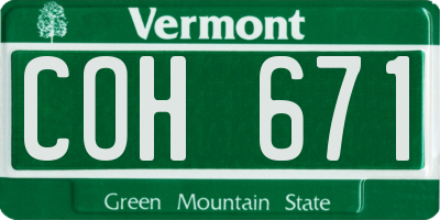 VT license plate COH671