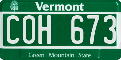 VT license plate COH673