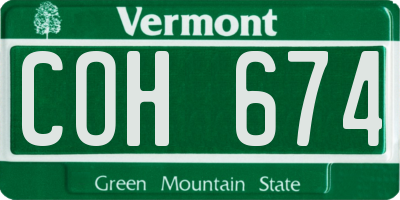 VT license plate COH674