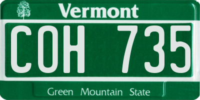 VT license plate COH735