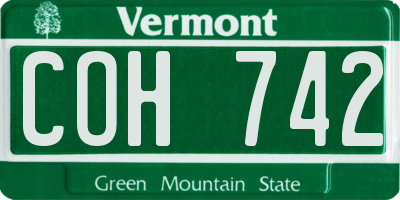 VT license plate COH742
