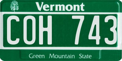VT license plate COH743