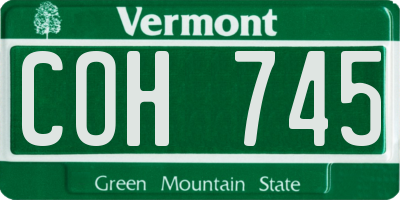 VT license plate COH745