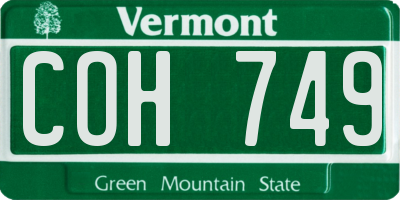 VT license plate COH749