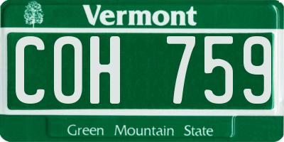 VT license plate COH759