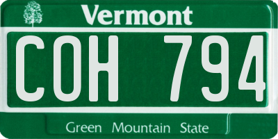 VT license plate COH794