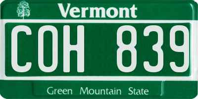 VT license plate COH839
