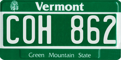 VT license plate COH862
