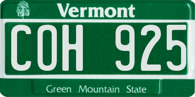 VT license plate COH925