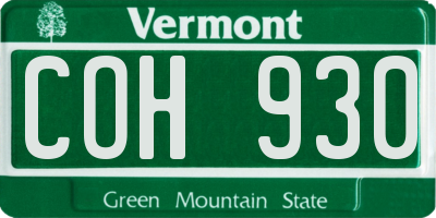 VT license plate COH930