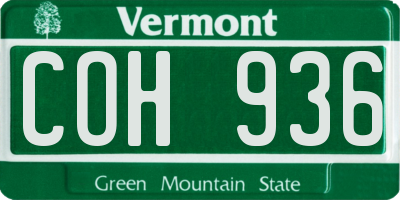 VT license plate COH936