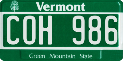 VT license plate COH986