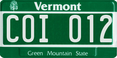VT license plate COI012