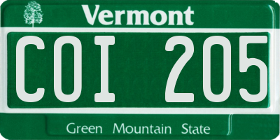 VT license plate COI205